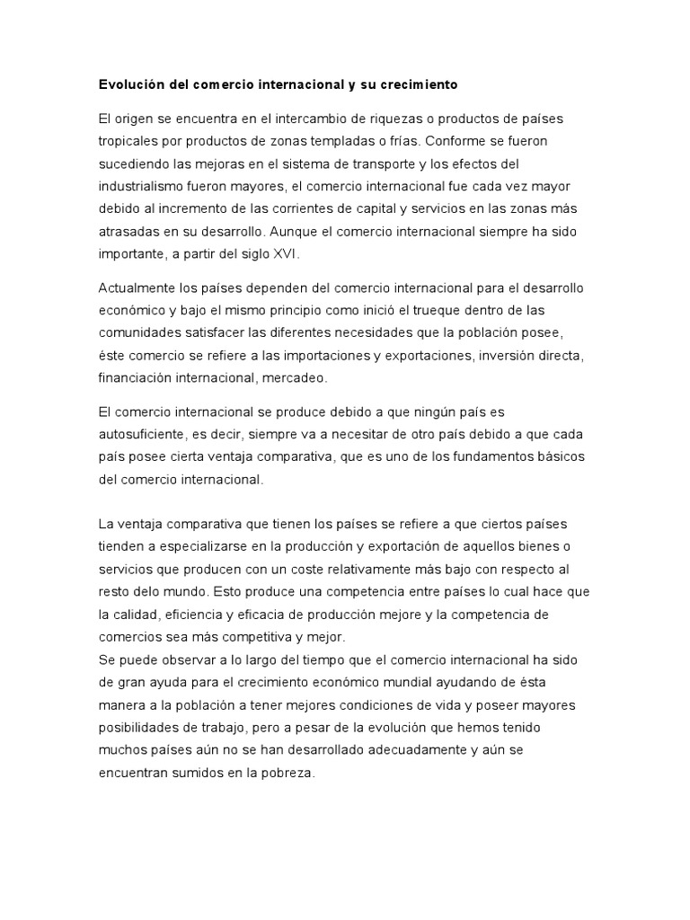 Evolución Del Comercio Internacional y Su Crecimiento | PDF | El ...