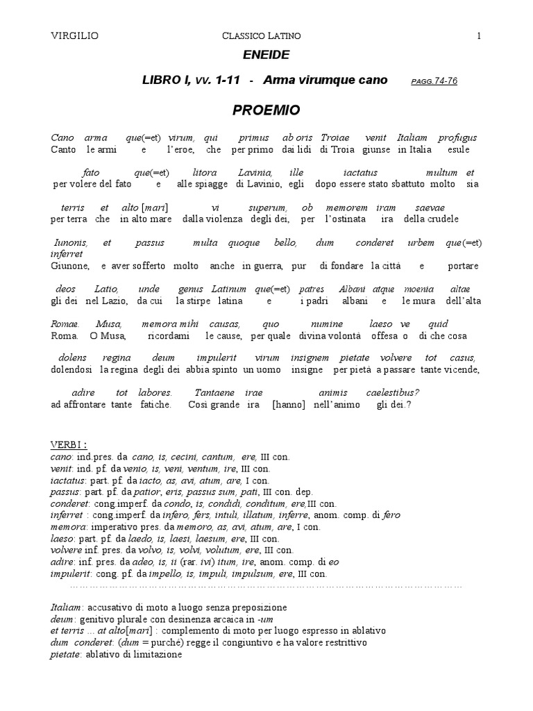 Eneide Proemio Traduzione PDF
