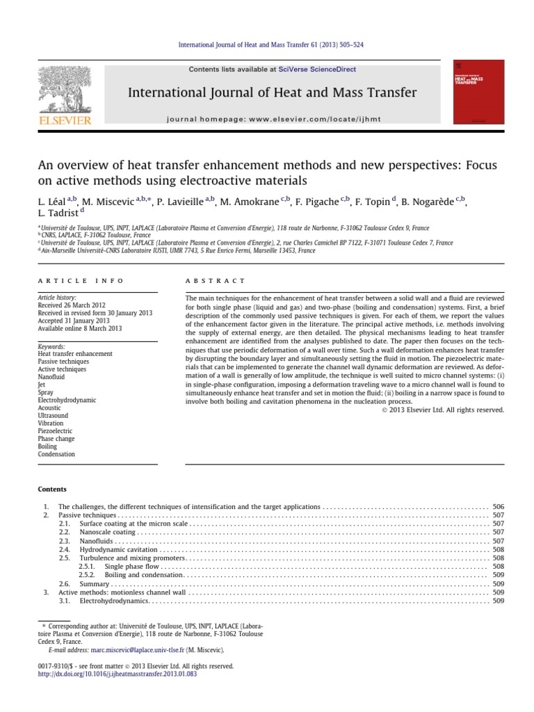 Heat Transfer Enhancement Methods + Focus On Active Method | PDF | Heat ...