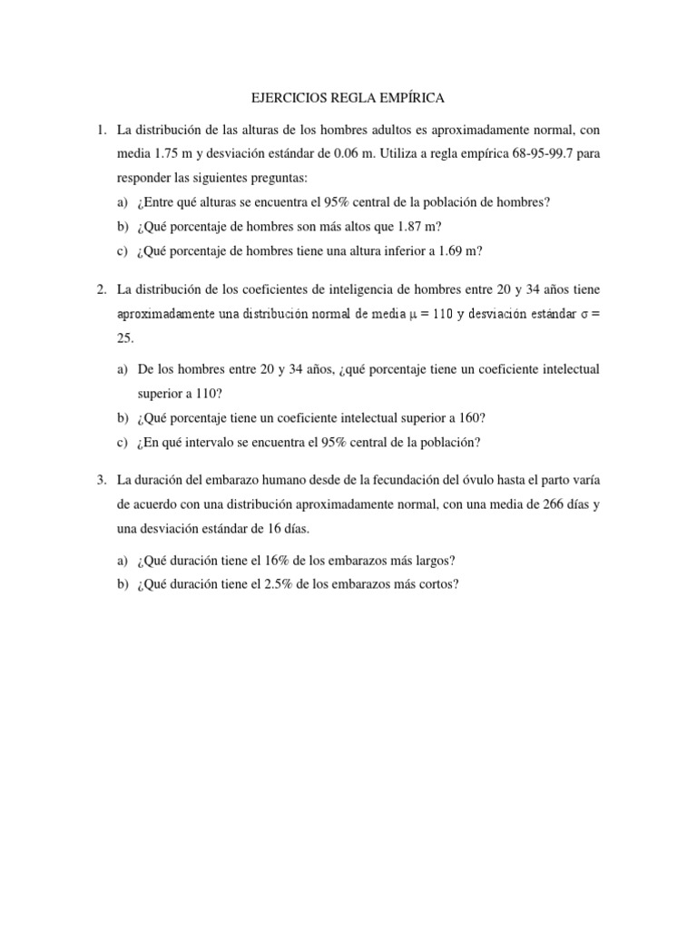 Ejercicios sobre la Regla Emprica 68-95-99.7 | PDF