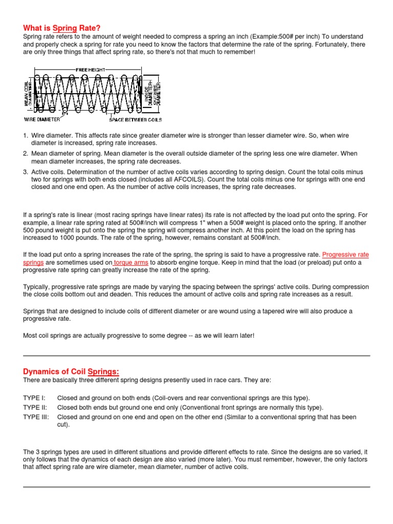 What Is Spring Rate?: Progressive Rate Springs Torque Arms | PDF | Wire ...