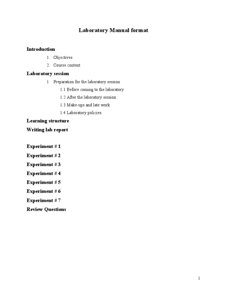 Laboratory Manual Format | Laboratories | Experiment