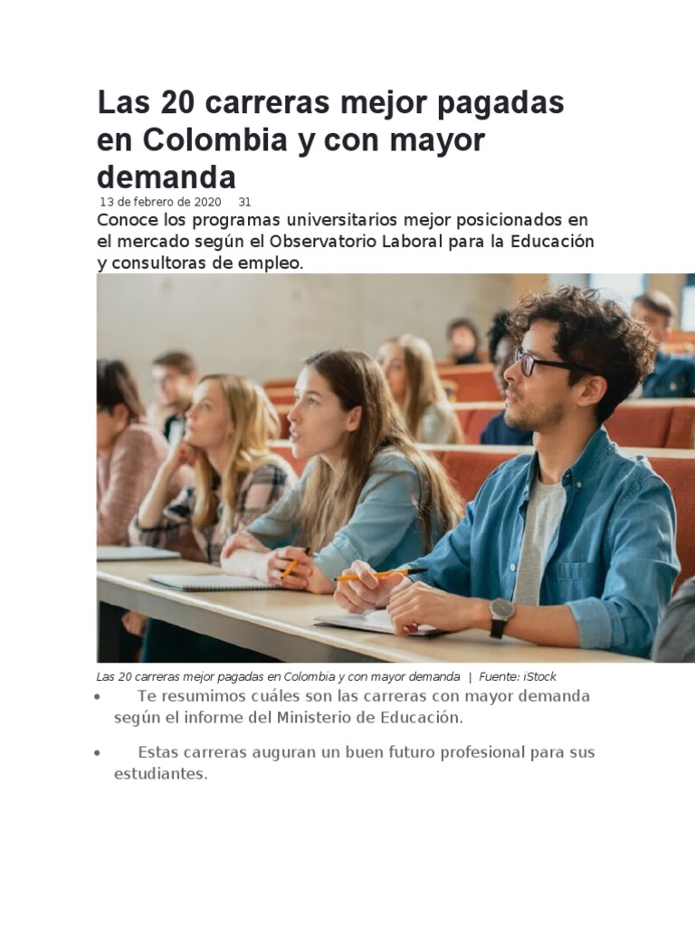 Las 20 Carreras Mejor Pagadas en Colombia y Con Mayor Demanda | PDF ...