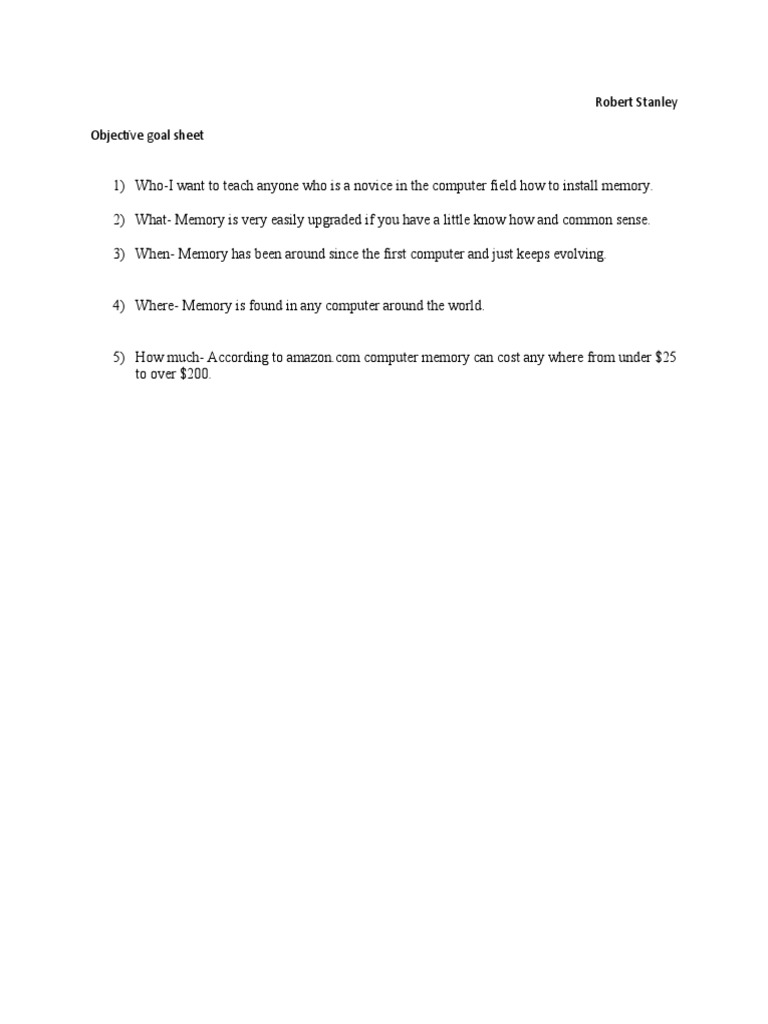 Robert Stanley Objective Goal Sheet | PDF