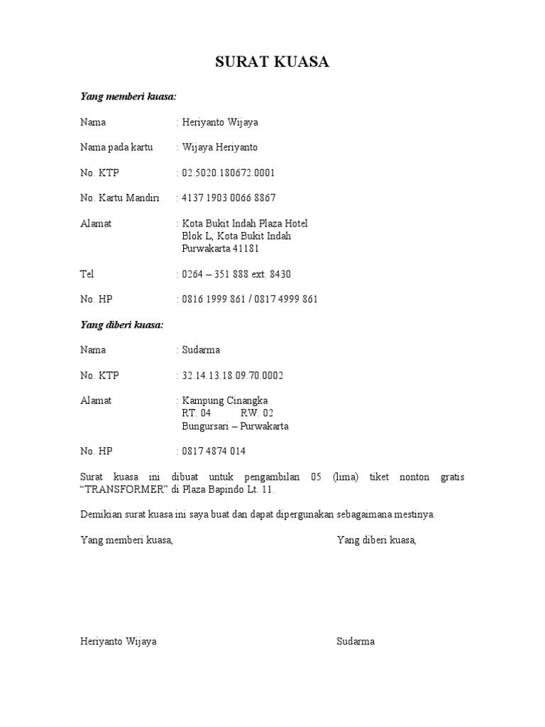 Contoh Surat Kuasa Tiket Pesawat Contoh Surat Terlengkap