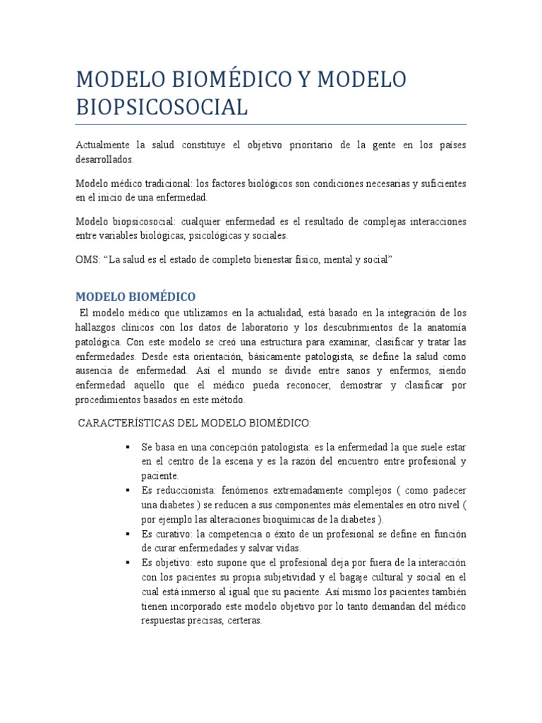 Modelo Biomédico Biopsicosocial | PDF | Sicología | Conceptos psicologicos