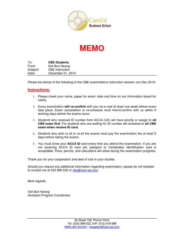 Sample of request memo picture