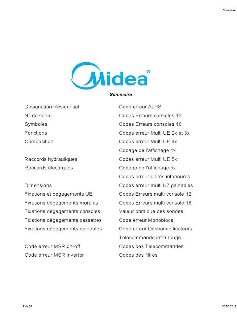 Liste Code Erreur Clim Lg Inverter Pdf Codes Erreur Clim Midea PDF | PDF | Génie du bâtiment | Ingénierie mécanique