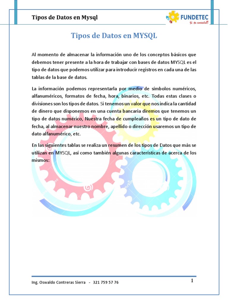 Tipos de Datos en Mysql | PDF