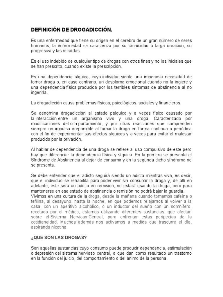 Entendiendo la Drogadicción y sus Efectos | PDF | La dependencia de ...