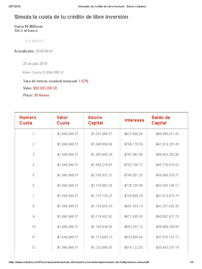 Simulador de cr dito de libre inversi n banco colpatria pdf