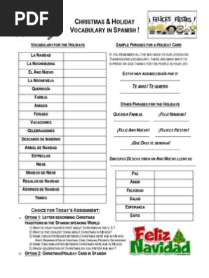 Holiday Vocabulary & Christmas Celebrations in Spanish Speaking World