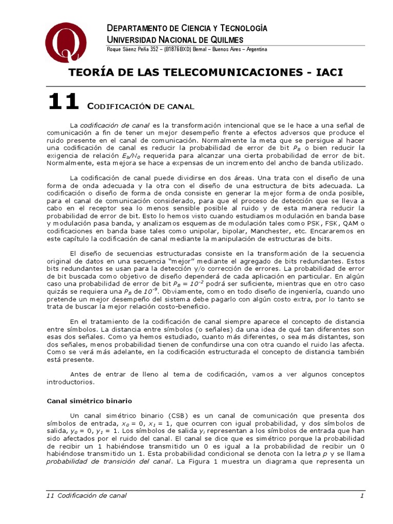 Codificación de Canal en Telecomunicaciones | PDF | Espacio vectorial ...