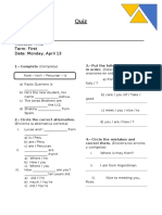 Quiz - : Full Name: Institute: ITAE Term: First Date: Monday, April 13