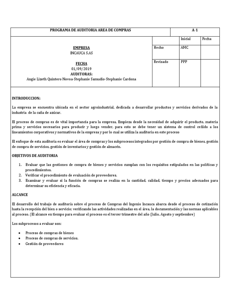 Programa de Auditoría de Compras | PDF | Auditoría | Calidad (comercial)