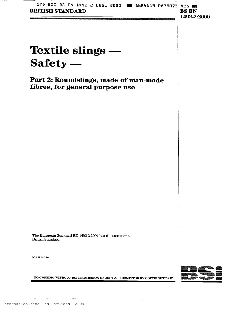 Bs en 149222000(Round Slings Made From Man Made Fibres)