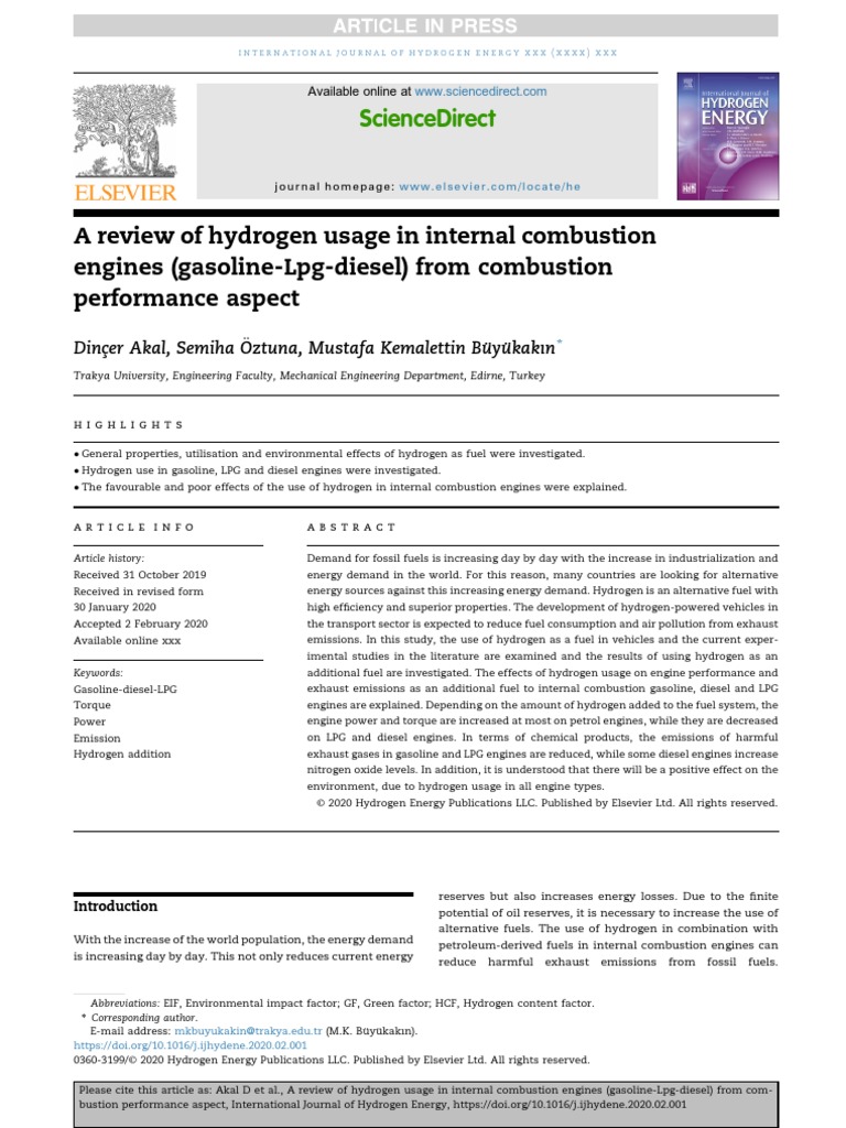 A Review of Hydrogen Usage | PDF | Internal Combustion Engine | Combustion