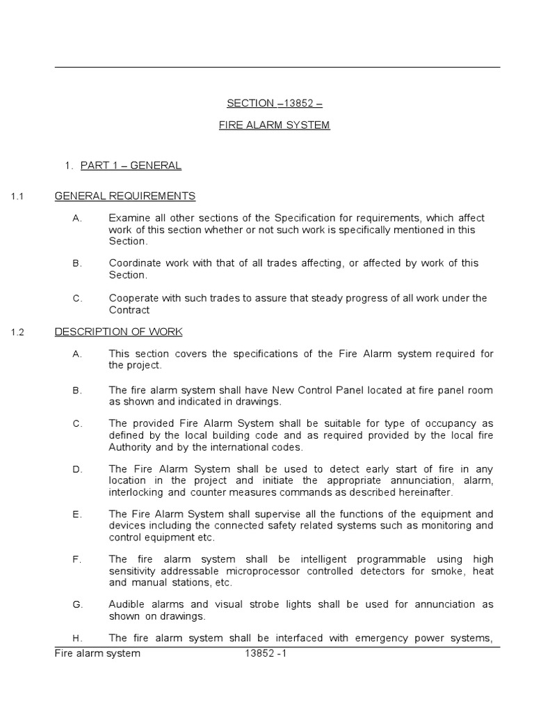 Fire Alarm System Specifications | PDF | Electrical Engineering | Equipment