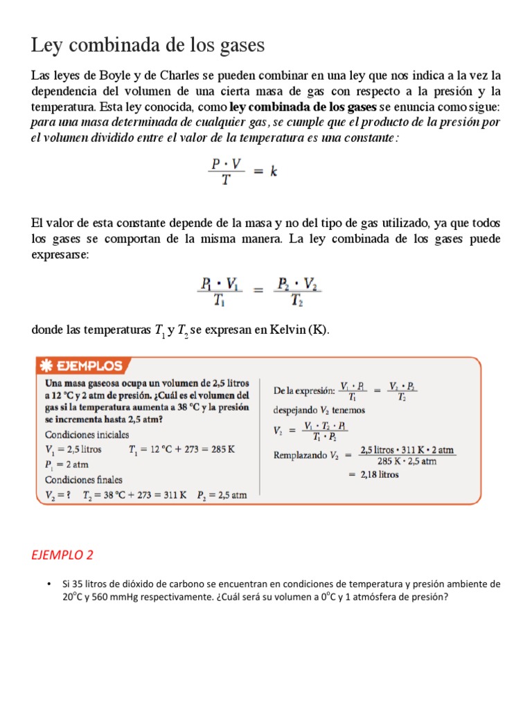Ejercicios Ley Combinada de Gases | PDF | Gases | Fases de la materia