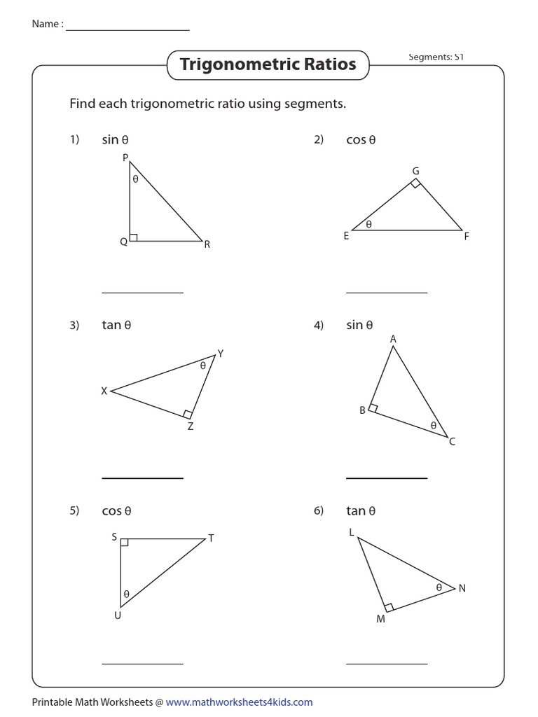Trigonometry - Primary Trigonometric Ratios - Segments All  PDF With Regard To Trigonometric Ratios Worksheet Answers