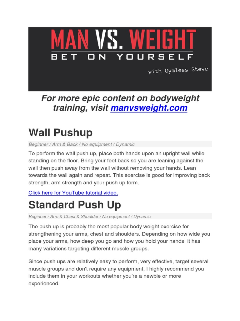 Bodyweight Training Exercises for Beginners and Intermediates: A ...