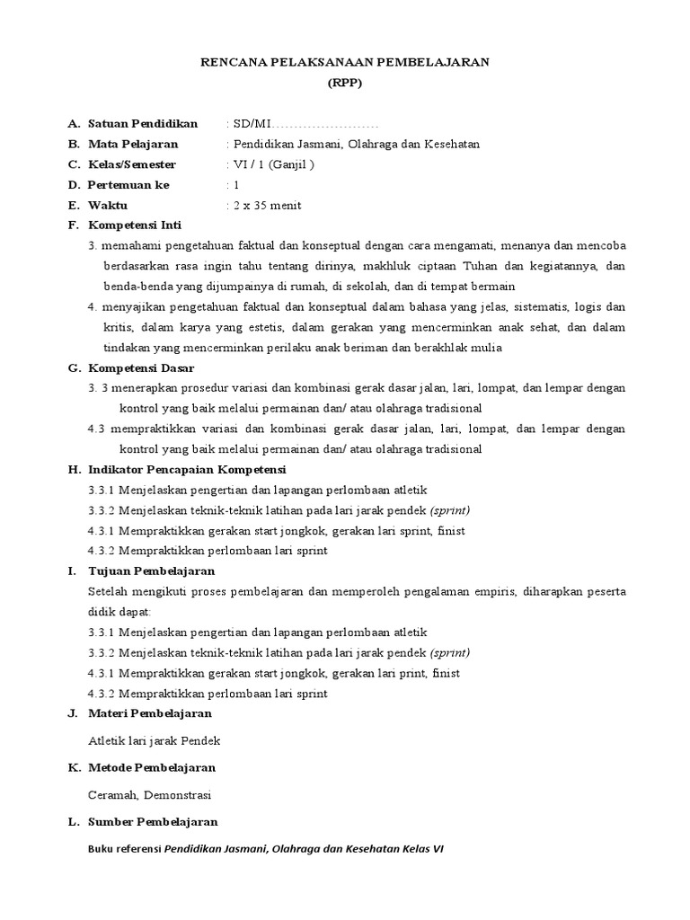 Contoh RPP Penjas | PDF