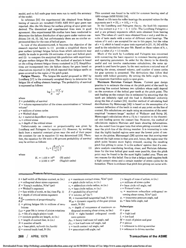 Analysis of Surface Pitting Fatigue Failure Theory for Spur and Helical