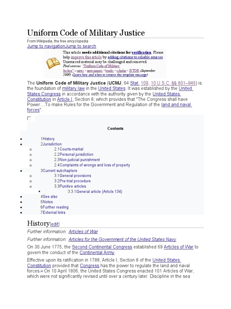 Uniform Code of Military Justice History PDF Uniform Code Of