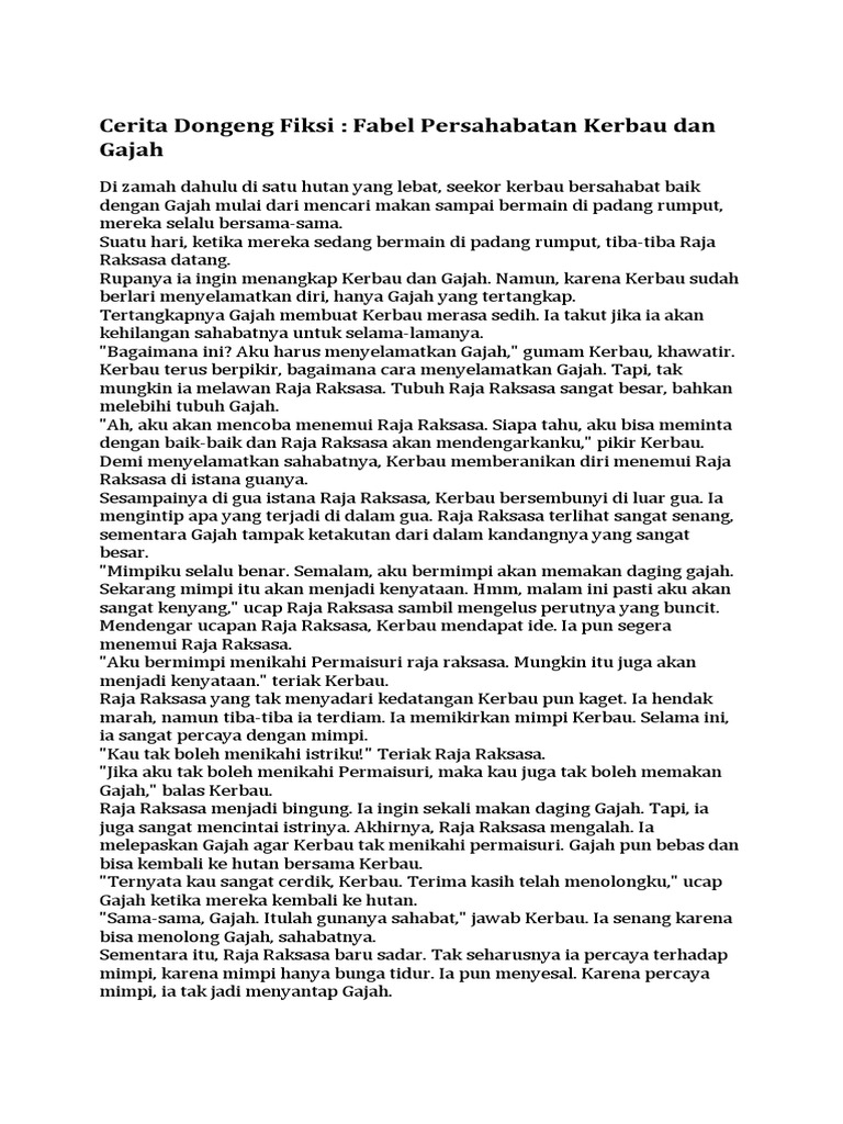 Cerita Dongeng Fiksi Fabel Persahabatan Kerbau Dan
