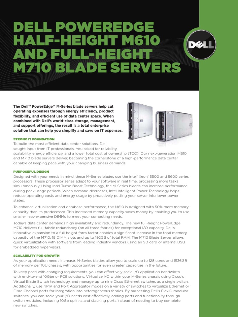 Dell Poweredge Half-Height M610 and Full-Height M710 Blade Servers ...