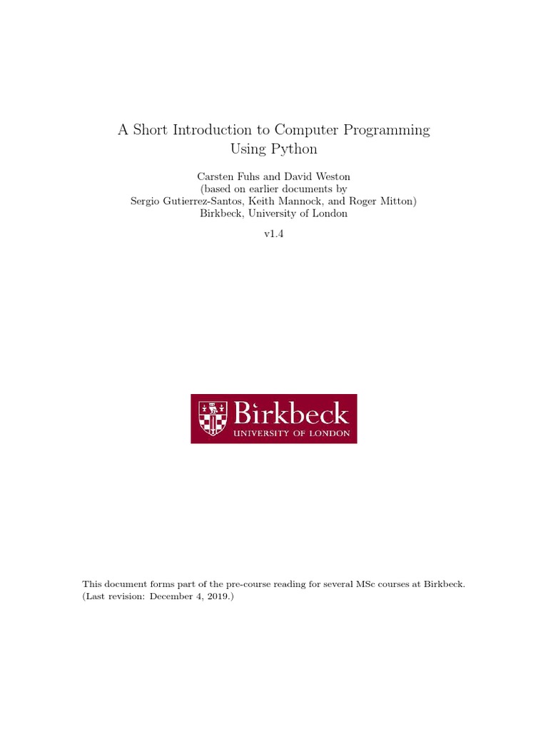 A Short Introduction To Computer Programming Using Python | PDF ...