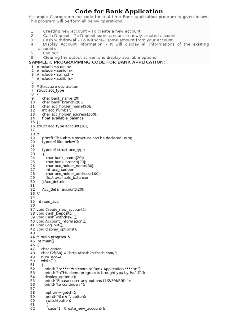 Sample C Programming Code