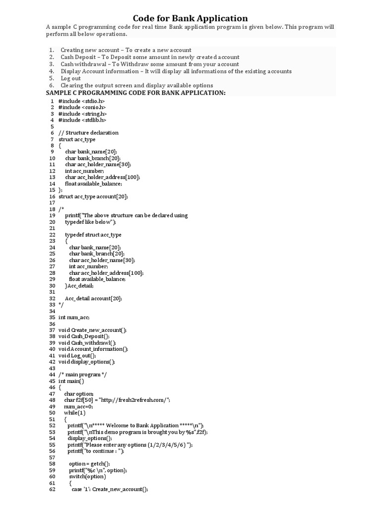 Code For Bank Application | PDF | Computer Libraries | Banking