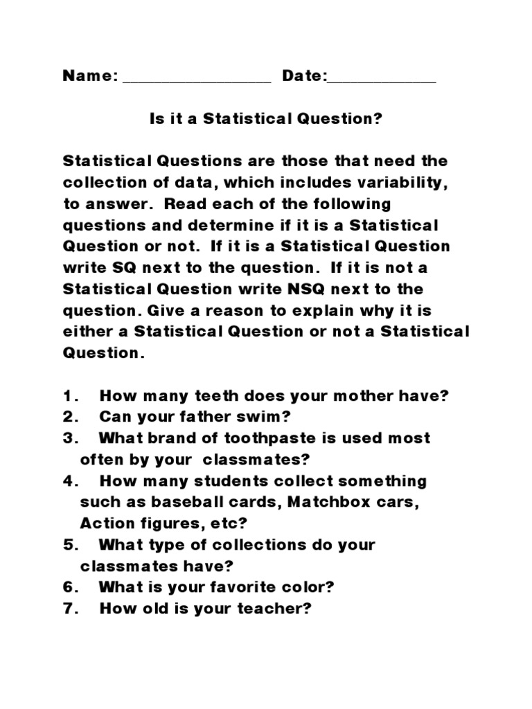 Statistical question worksheet pdf