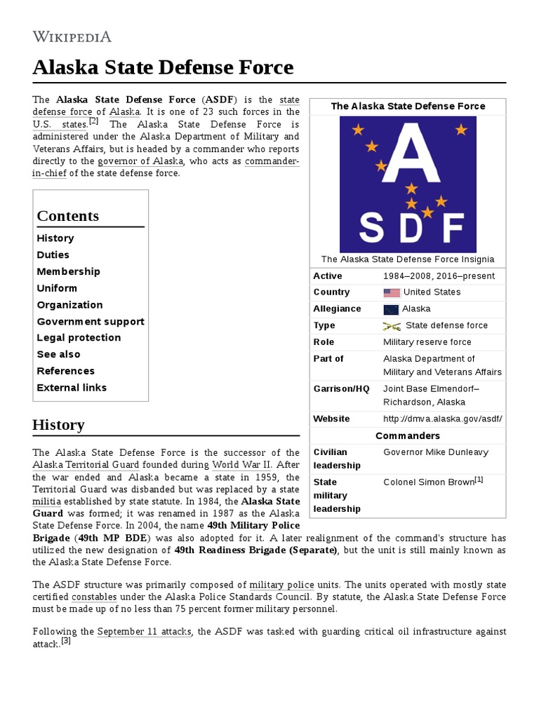Alaska State Defense Force PDF Military Organization Military
