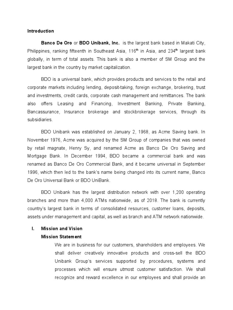 Banco de Oro or BDO Unibank, Inc. Is The Largest Bank Based in Makati City PDF Banking Money