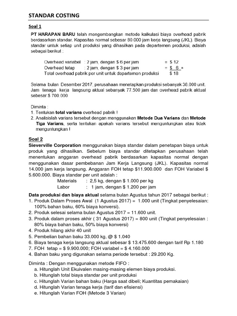Soal Latihan Standar Costing Pdf Pdf