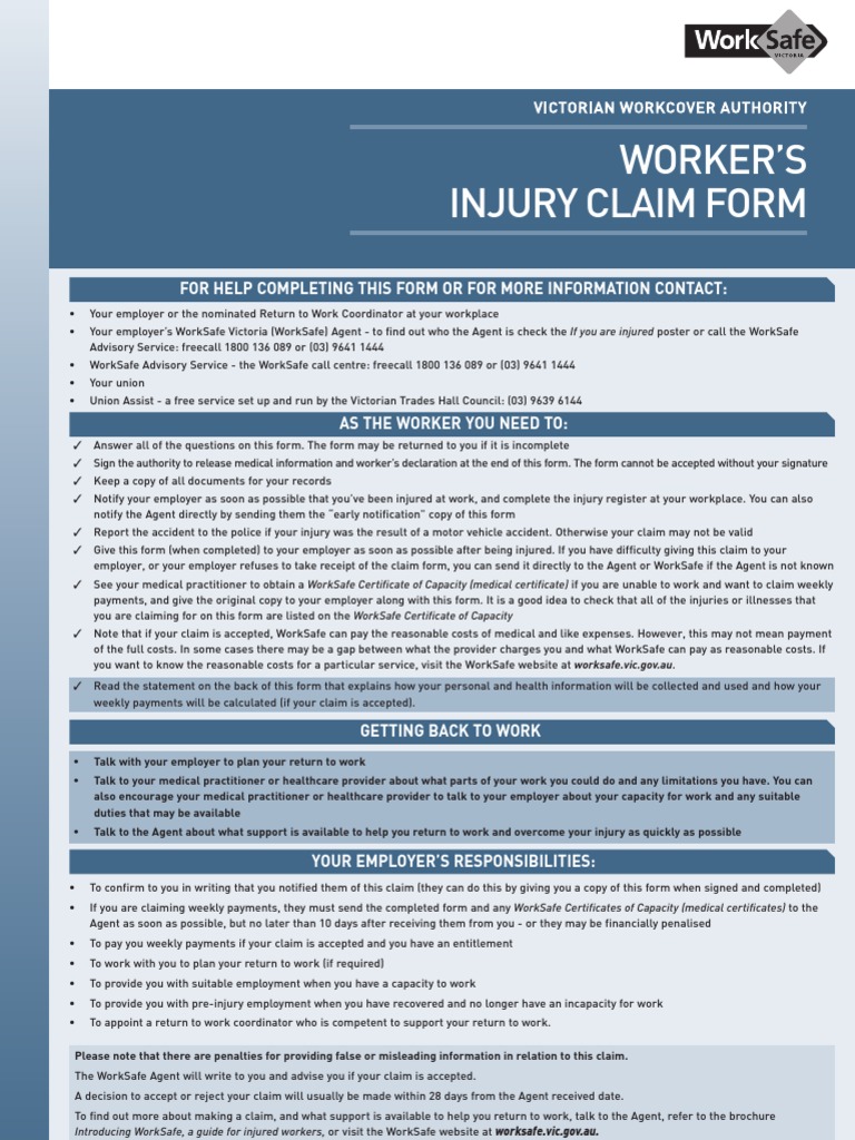 FOR502+ +Worker's+Injury+Claim+Form | Workers' Compensation | Employment