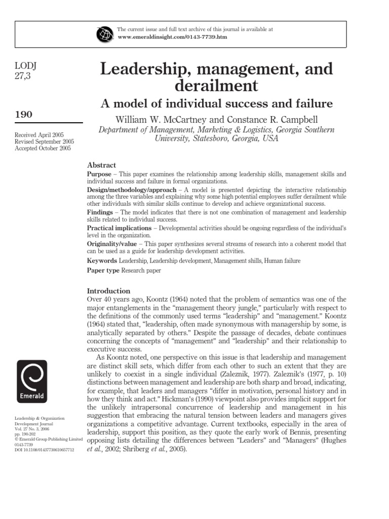 Leadership vs. Management Success Model | PDF | Leadership | Goal