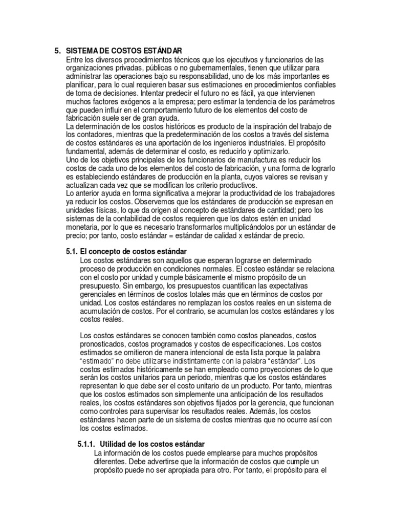 Costeo Estandar - Contabilidad de Costos PDF | PDF | Costo | Presupuesto