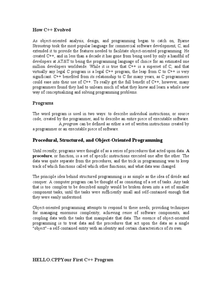 How C++ Evolved: Procedural, Structured, and Object-Oriented ...