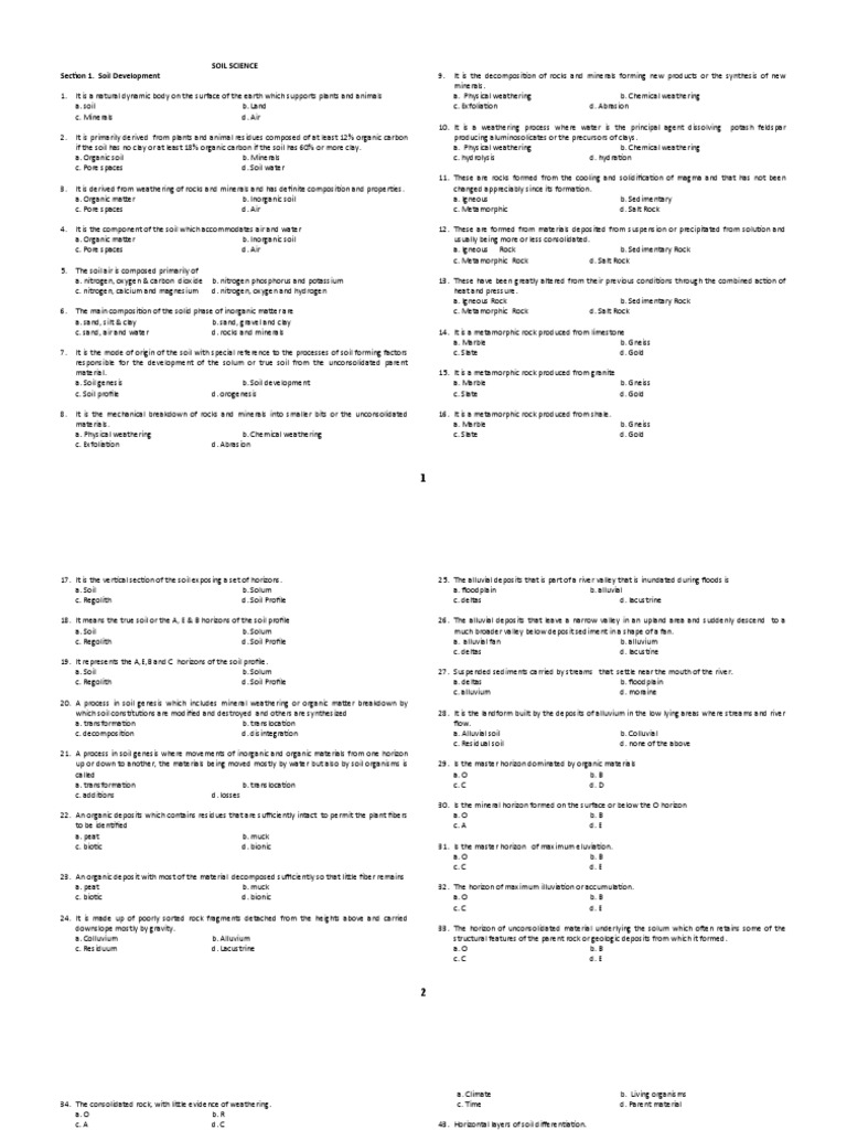 Soil Science Review Questions & Answers | PDF | Soil | Porosity