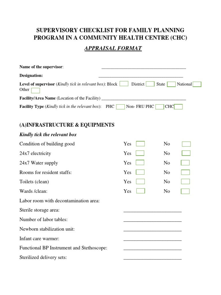 HA3 Assignment - 'SUPERVISORY CHECKLIST FOR FAMILY PLANNING PROGRAM IN ...