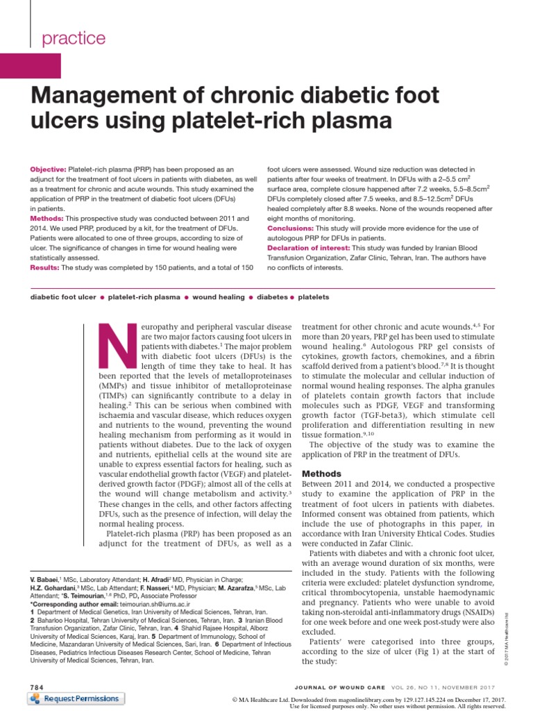 Management of Chronic Diabetic Foot Ulcers Using Platelet-Rich Plasma ...