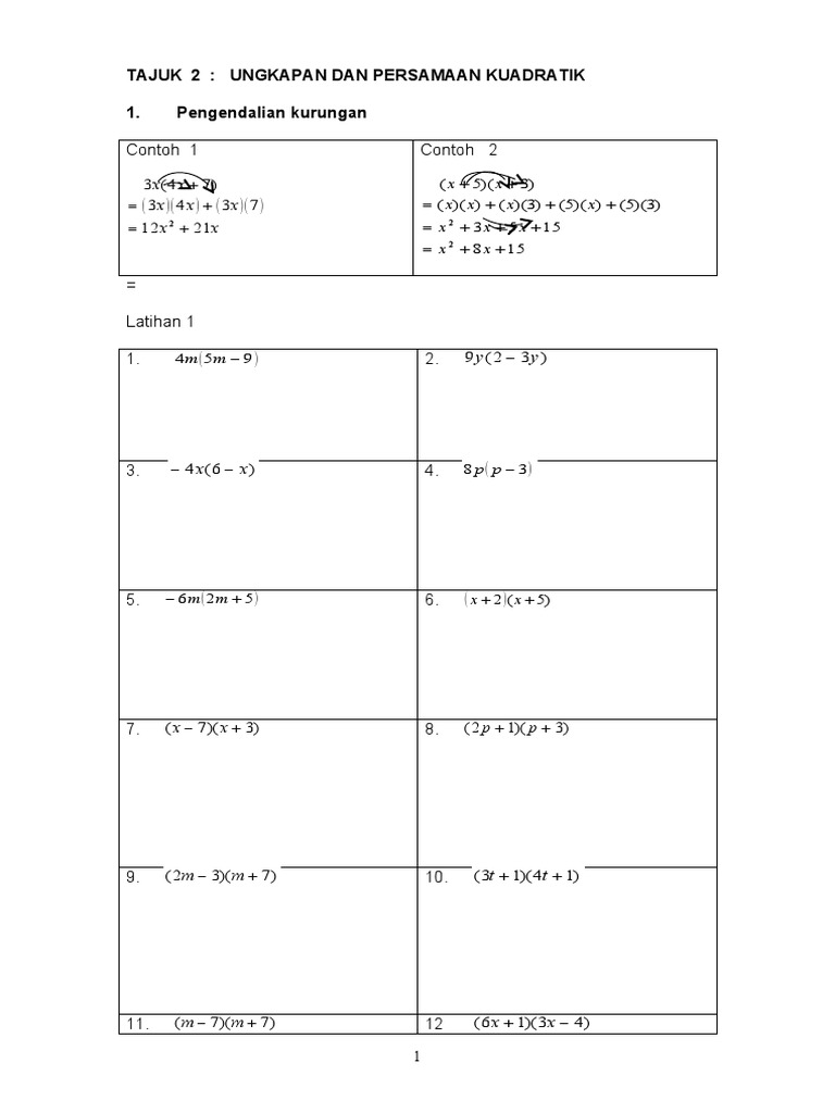 Tajuk 2 Ungkapan Kuadratik Pdf