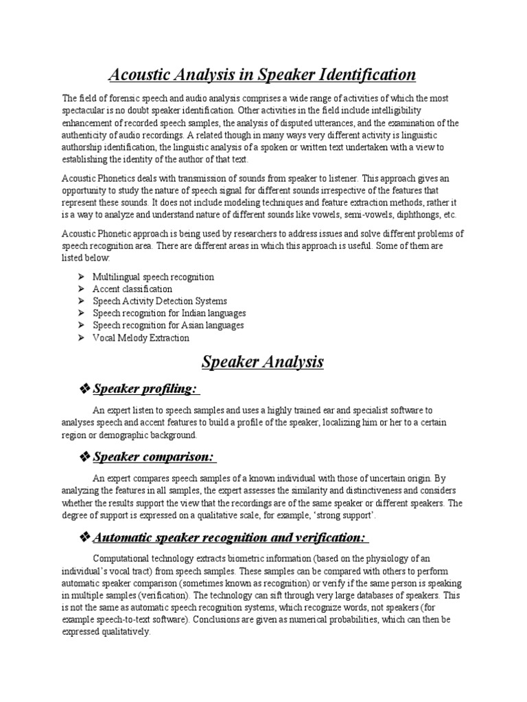 Speaker Analysis PDF Speech Speech Recognition