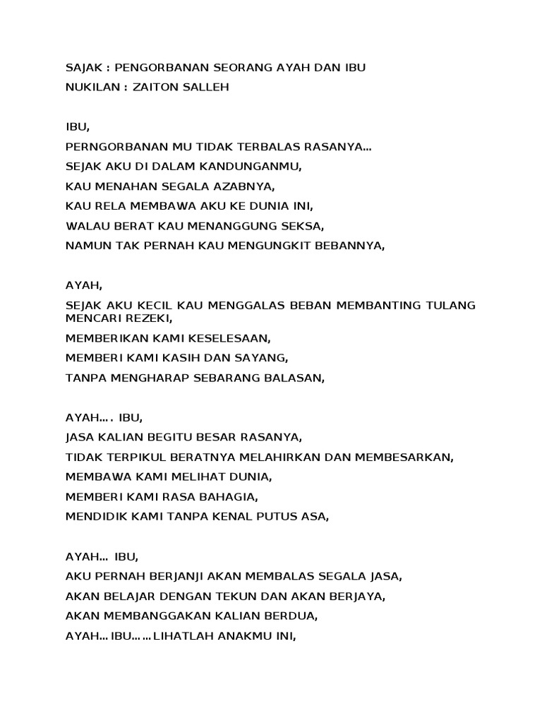 Sajak Pengorbanan Ayah Ibu Pdf