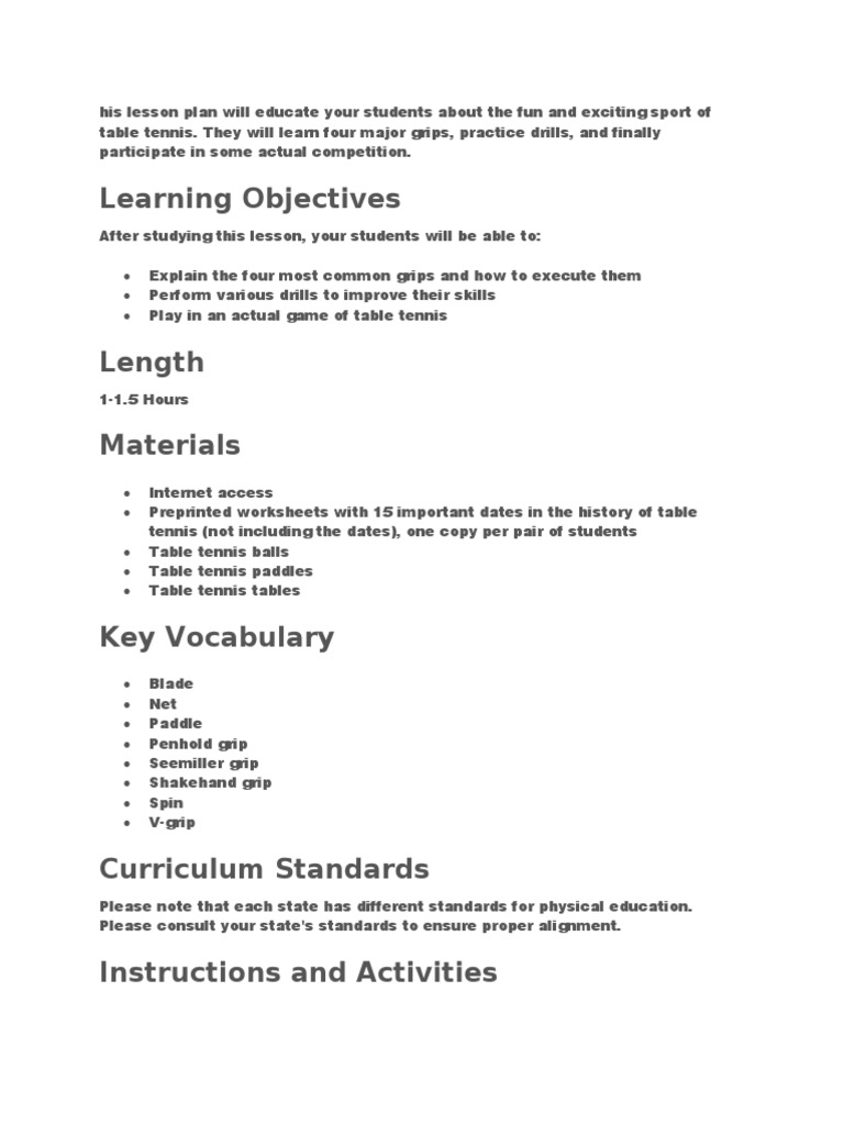 TABLE Tennis PDF Table Tennis Racquet Sports