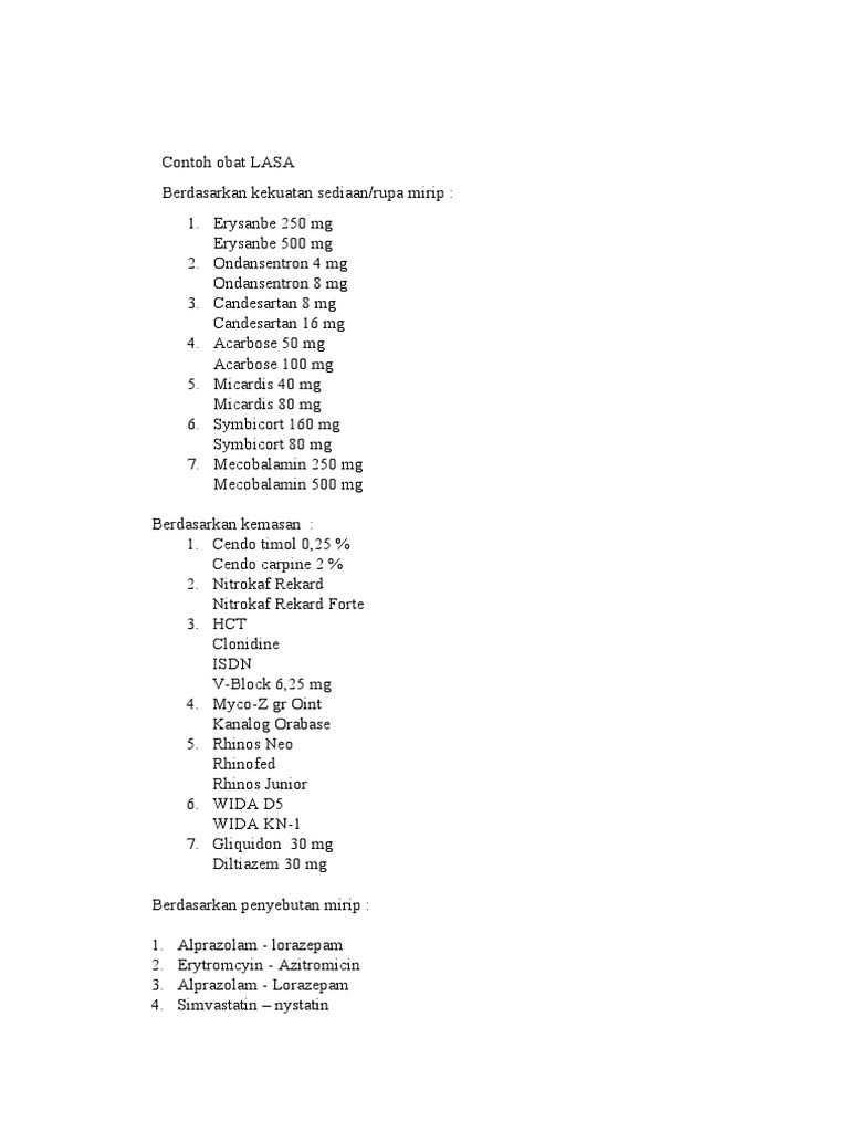 Contoh Obat LASA - HAM | PDF