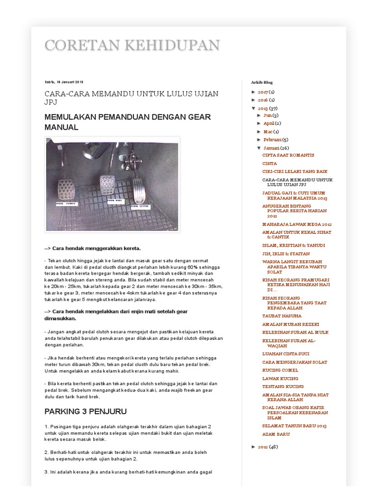 Coretan Kehidupan Cara Cara Memandu Untuk Lulus Ujian Jpj Pdf